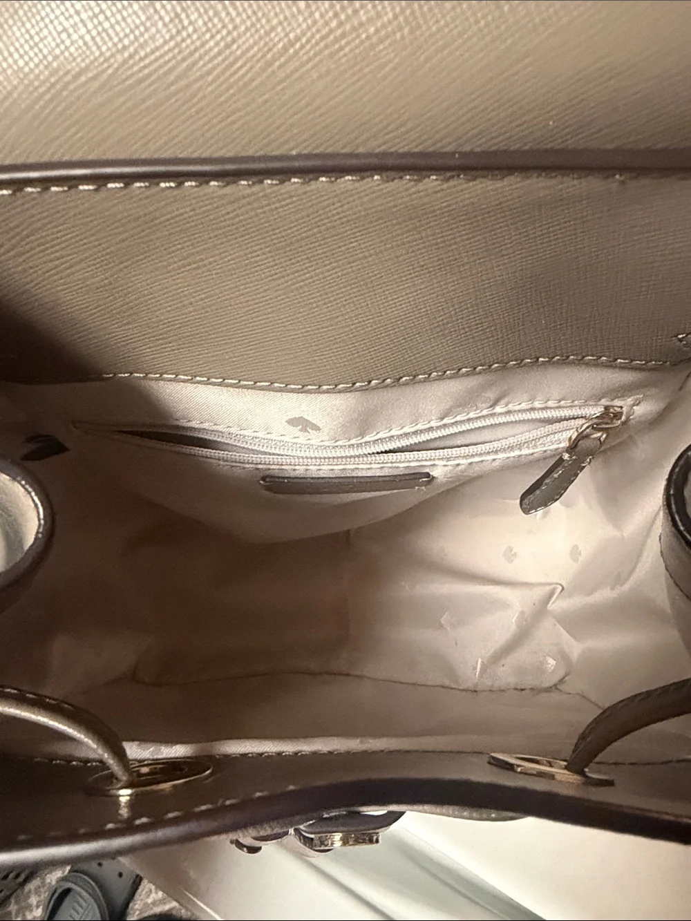 kate spade leather mini backpack in taupe gray